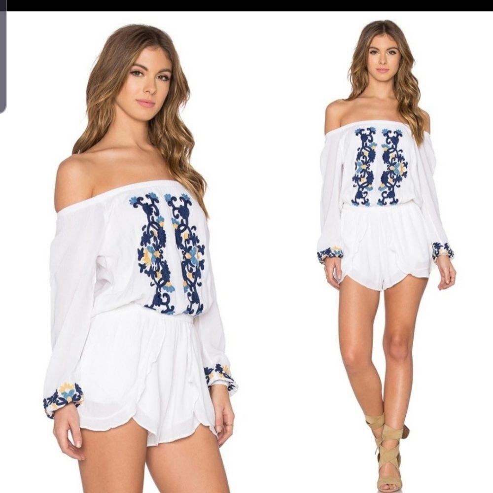 Lovers+Friends carmella embroidered white romper